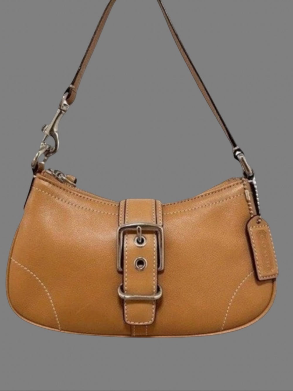 Vintage Coach Trendy Hamptons Camel Leather Buckle Mini Hobo/Shoulder Bag